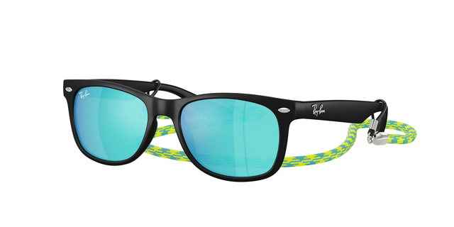 JUNIOR NEW WAYFARER RUBBER BLACK w/ LIGHT GREEN MIRROR BLUE